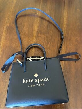kate spade Navy Leather Satchel with Gold Logo never used *new without tags